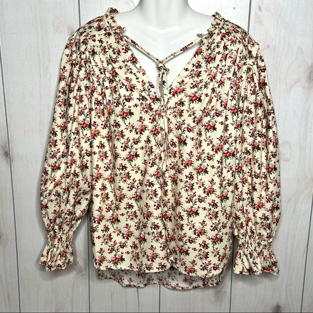 NWT O.p.t. One Pretty Time Anthro Floral Peasant Top Blouse